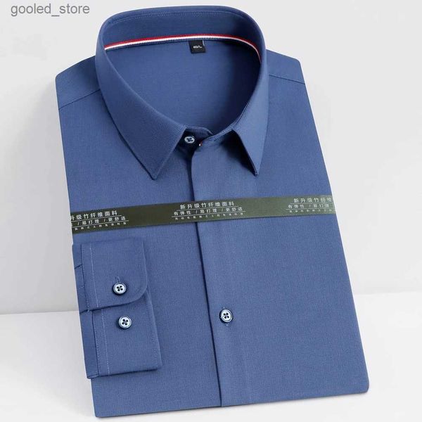 Camisas casuales para hombres Camisas de corte clásico de fibra de bambú suave de manga larga para hombres Sin bolsillo Contraste Tubería Cuello interior Camisa de vestir formal de negocios Q231106