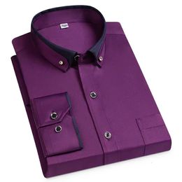 Camisas casuales para hombres Camisas de manga larga para hombres Camisas casuales de negocios de moda con cuello de botón de cristal elástico sin hierro Vestido elegante superior de poliéster 231121