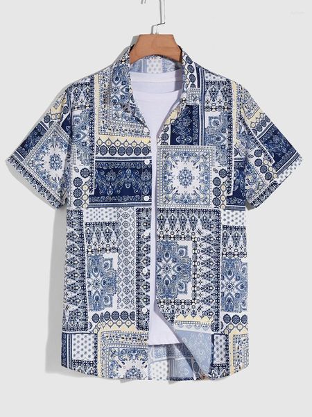 Chemises décontractées pour hommes Paisley Full Print Cashew Flowers Vintage Style Silky Comfotable Japanese Hip- Street Button Front Shirt