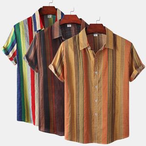 Chemises décontractées pour hommes grande taille coton polyester été chemise à manches courtes rayé respirant hawaïen plage hommes chemises chemisier décontracté pour hommes 230425