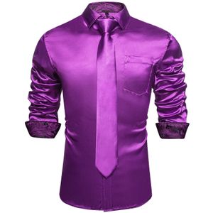 Chemises décontractées pour hommes Chemises habillées de luxe en satin violet pour hommes en soie lisse solide fête de mariage smoking social chemise de bal à manches longues haut décontracté hommes tissu 231128