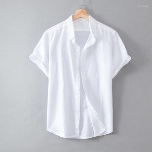 Camisas casuales para hombres Ropa de hombre 2022 Camisa de algodón de manga corta blanca fresca simple Lino fino Slim-Fit Hombres de media manga