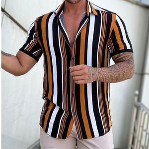 Chemises décontractées homme Chemise homme mode rayures imprimé chemise à manches courtes chemise d'été hommes col rabattu bouton chemise décontractée vêtements pour hommes 230204