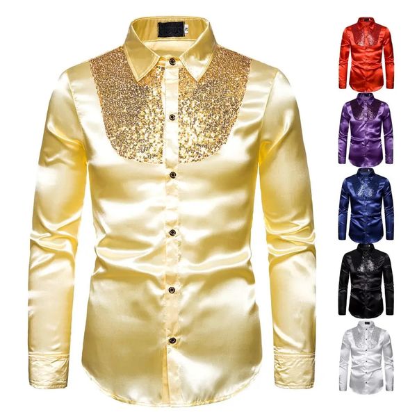 Chemises décontractées pour hommes Chemise pour hommes paillettes paillettes vêtements pour hommes mode sexy chemise décontractée festival banquet scène performance mariage hôte bal haut pour hommes 231129