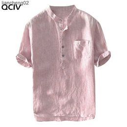 Casual shirts voor heren heren shirt Nieuwe baggy streep katoen linnen linnen knop met korte mouwen pocket shirts tops blouse mannelijk shirt shirt camisa masculina w0328