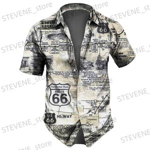 Freizeithemden für Herren Herrenhemd Route 66 Retro 3D-Modehemd für Herren Hawaiihemd Kurzarm Streetwear Button Tops Tägliche Party Herrenbekleidung T231220