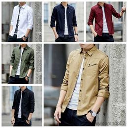 Chemises décontractées pour hommes Chemises pour hommes Chemise en coton militaire décontractée rouge Coupe ajustée avec poche à manches longues Veste vintage Streetwear Drop