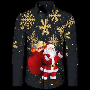 Casual overhemden voor heren Herenoverhemden Kerstman Hawaiiaans overhemd voor heren Tops 3D-bedrukt Vakantiekleding Winters Turndown-shirt voor heren met lange mouwen 231207