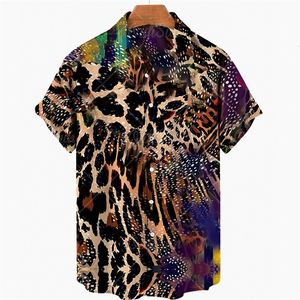 Casual shirts voor heren heren korte mouw Hawaiiaans shirt zomer mode dier tattoo casual trend los veelzijdige luipaard print shirt 230410