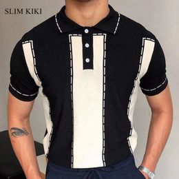 Camisas casuales para hombres Polo de punto de manga corta para hombres Camisa de contraste vintage Suéter de seda helada Camiseta con cuello de solapa de verano Camiseta con botones Ropa de golf para hombres 231021