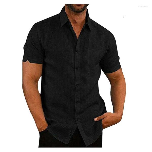 Chemises décontractées pour hommes Couleur unie pour hommes Chemise à revers Veste à manches courtes Cardigan à boutons Blouses lâches Gothique Plus Size Fashion Ropa