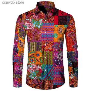 Casual overhemden voor heren Stijlvolle herenoverhemd met cashewbloemenprint, omgeslagen kraag, knoopsluiting, vintage paisley, lange mouwen, tops, feestfeest, clubvest voor heren, T240105