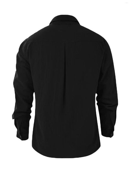 Chemises décontractées pour hommes T-shirt à manches longues en lin élégant boutonné pour hommes Chemise de plage de couleur unie avec col à revers et poitrine pratique