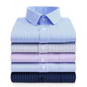 Chemises décontractées pour hommes Vêtements d'été pour hommes Chemises sociales à manches longues pour hommes Chemise à rayures bleues sans repassage Salopette Chemises élégantes pour hommes Chemise masculine pour hommes 230329