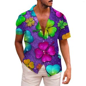 Camisas casuales para hombres Hombres S T Masculino Día de San Patricio Camisa de manga corta Impresión de otoño Hawaii Paquete ajustado