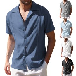 Herren-Freizeithemden, traditionelles kubanisches Guayabera-Hemd mit Camp-Kragen, kurzärmeliges, besticktes Herrenhemd, weiches, atmungsaktives, einfarbiges Strandhemd 230613
