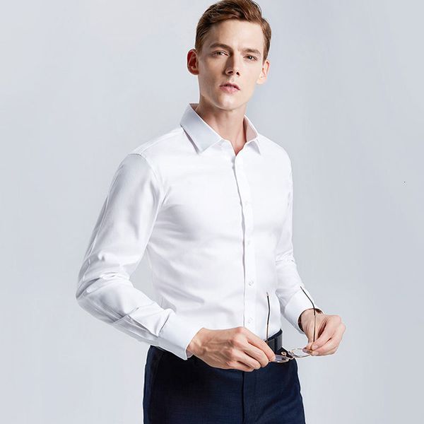 Chemises décontractées pour hommes Chemise blanche pour hommes à manches longues sans repassage Business Travail professionnel Col Vêtements Costume décontracté Bouton Tops Plus Taille S-5XL 230724