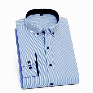 Casual shirts voor heren heren met lange mouwen button shirt mannen gestreepte professionele wit-boorden tij gewone slanke fit Koreaanse kleding1