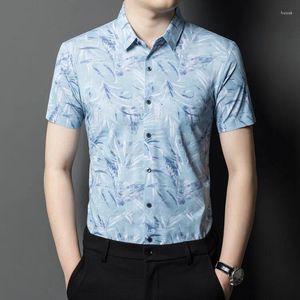 Chemises décontractées pour hommes Hommes sans couture Homme Mâle Manches courtes 2024 Summer No-Trace Robe imprimée Chemise