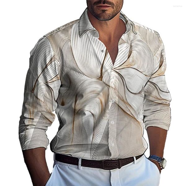 Camisas casuales para hombres Camisa para hombres Cuello de banda Botón Down Dress Up Fitness Manga larga Músculo impreso para asequible