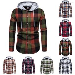 Chemises décontractées pour hommes Hommes Chemise Manteau Top À Manches Longues Longue Slim Confortable Doux Facile Entretien Extérieur Fit Mode À Capuchon Plaid Tops