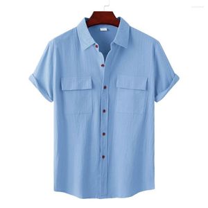 Casual shirts voor heren heren shirt jurk 2022 vaste kleur losse borsten losse typeklep zakken zomers tops chemise homme homme