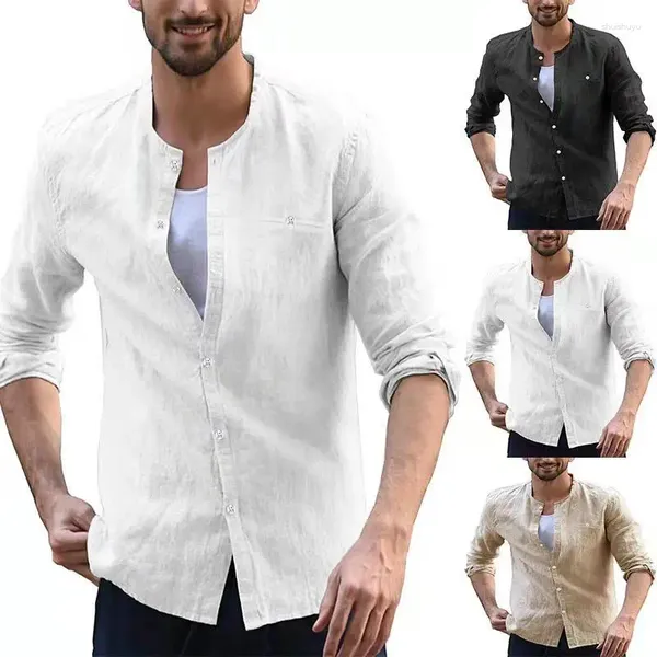 Chemises décontractées pour hommes Hommes Chemise à manches longues Hiver Automne Printemps Lin Kaki Noir Blanc Couleur pour vêtements Tops