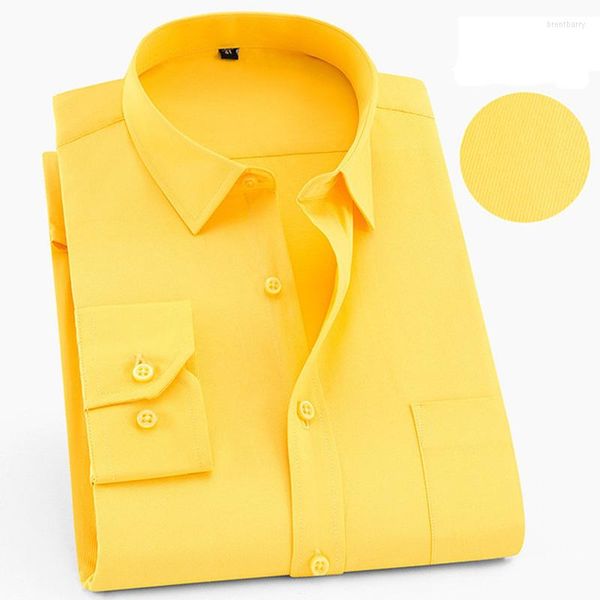 Camisas casuales para hombres Camisa para hombres Manga larga Hombre Negocios Causal Sarga Blanco Amarillo Marca Formal Suave