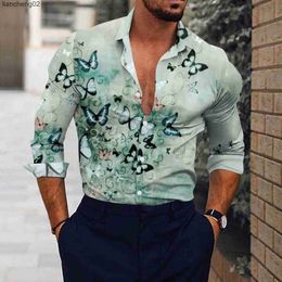 Chemises décontractées pour hommes Hommes Chemise Robe Sociale Mode Casual Papillon 3D Impression Numérique Léger Respirant Chemises À Manches Longues Automne Printemps Top W0328