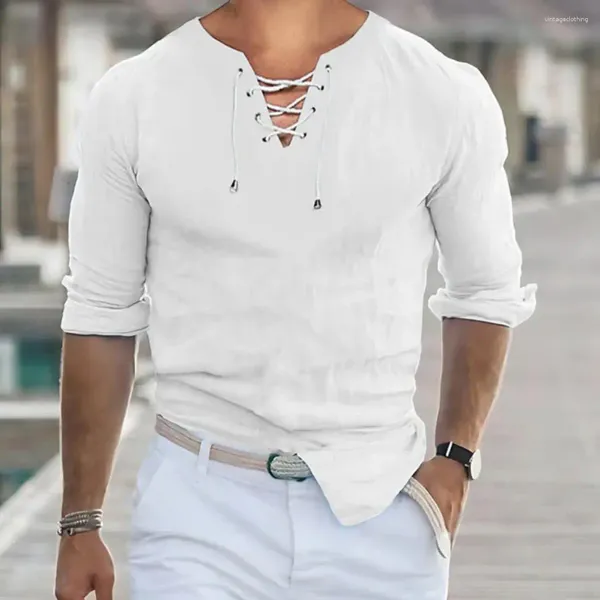 Chemises décontractées pour hommes chemises hommes élégant en V cou V avec design rétro slim pour usure quotidienne à la manche longue de l'automne de printemps