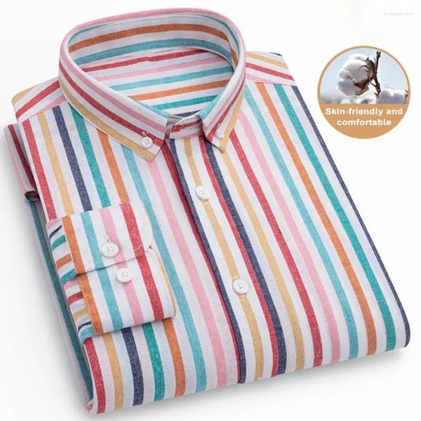 Chemises décontractées pour hommes Chemise pour hommes Chemise à rayures élégantes Business Couleurs contrastées Manches longues Conception à simple boutonnage pour le bureau formel