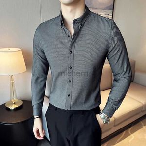 CQ8L Men's Casual Shirts Men Shirt Thousand Bird Plaid Long Sleeve 2023 Autumn Business Turn Down Collar Slim Fit Camisas Kleding Top 240417