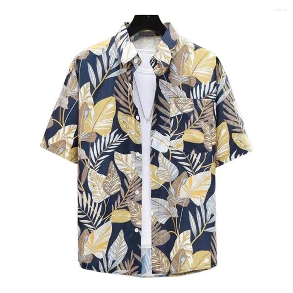 Camisas casuales para hombres Camisa para hombres estampado de hojas tropicales con tecnología seca rápida Fit Fit Fit Fit Hawaiian Styian Beach Top Turn-Down para el verano