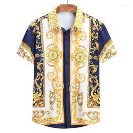Heren Casual Shirts Heren Korte Mouw Luxe Gouden Print Strand Ver Stijl Kleding Heren T-shirts Tops Mode Streetwear287L
