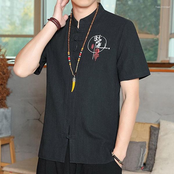 Chemises décontractées pour hommes Hommes à manches courtes S Hommes Vêtements traditionnels chinois Coton imprimé Uniforme Hanfu Blouse