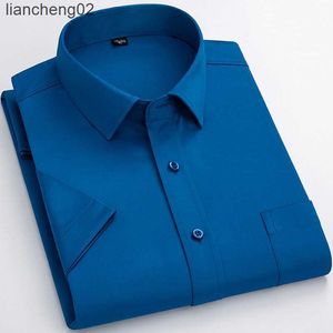 Chemises décontractées pour hommes Hommes à manches courtes Stretch Robe Chemise Été Nouveau Formel Social Business Work Bleu Blanc Noir Smart Casual Shirt Easy-care W0328