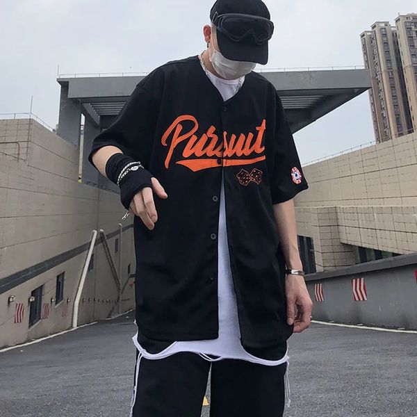 Chemises décontractées pour hommes Hommes à manches courtes Vintage Mode Streetwear Vêtements Hip Hop Col V Baseball Outwear Style coréen Harajuku Chemise de loisirs 230309