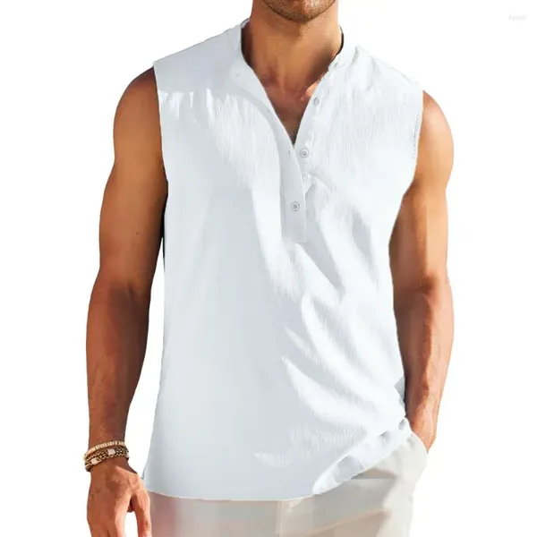 Camisas casuales para hombres Camisa sin mangas para hombres Cuello de soporte ligero Verano Slim Fit Chaleco transpirable Top para diario