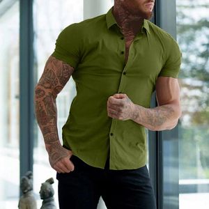 Casual shirts voor heren Men Sociaal bedrijfsoverhemd Summer Mode Solid kleur Korte mouw Rapel Button Tops Formele blouse sporten