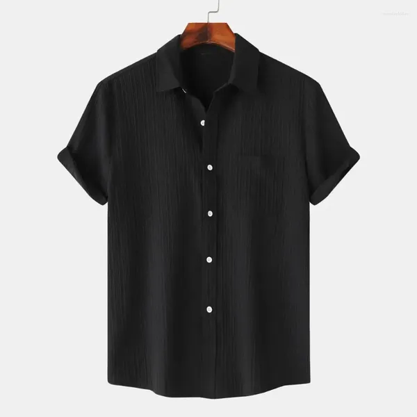 Camisas casuales para hombres Hombres Camisa de color sólido Transpirable Verano con botones de bolsillo en el pecho Suave Ajuste suelto Top de manga corta para diario