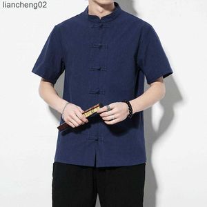 Mannen Casual Shirts Mannen Effen Kleur Stand Kraag Korte Mouw Losse Shirt Chinese Stijl Tang Pak 2020 W0328