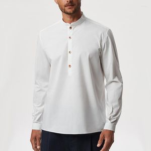 Chemises décontractées pour hommes hommes couleur unie col montant à manches longues coupe ajustée chemise d'affaires sociale masculine robe blanche noire