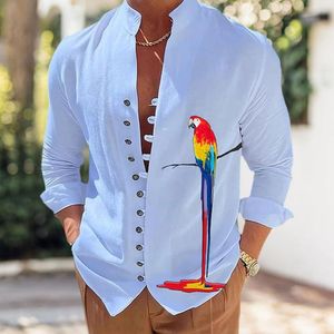 Chemises décontractées pour hommes Chemise de printemps pour hommes Colourfast Perroquet Impression Vêtement confortable