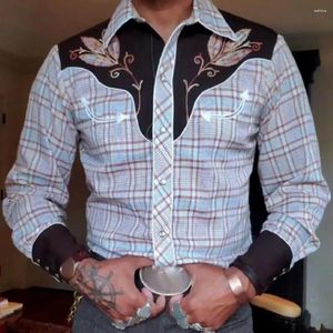 Chemises décontractées pour hommes chemises de printemps hommes vintage Western Cowboy Imprimé à poitrine simple à manches longues à manches longues