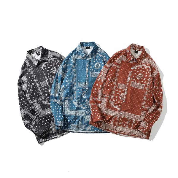 Chemises décontractées pour hommes Hommes Printemps Été Imprimer Bandana Chemise À Manches Longues Streetwear Tops Hip Hop Vêtements Design De Mode Chemise Homme 230907