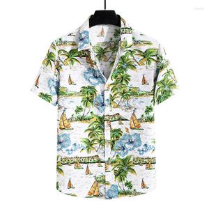 Chemises décontractées pour hommes Street Street Fashion Summer Daily Shirt Hawaiian Tree Printing Loose Short à manches de plage pour mâle xxxxxxxl