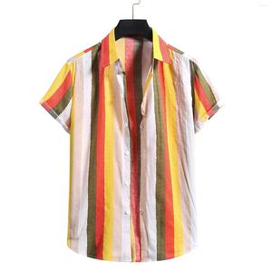 Chemises décontractées pour hommes Hommes rayé graphique patchwork chemise à manches courtes revers bouton tunique vacances vacances voyage vêtements de plage vêtements quotidiens