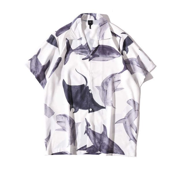 Camisas casuales para hombres Camisa hawaiana de playa de verano para hombres Impresión de manga corta Ropa de fiesta informal para hombres High Street Casual Devil Fish Shirt AA230503