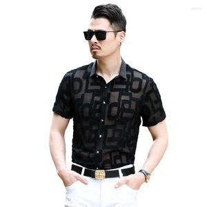 Camisas casuales para hombres Hombres Moda de verano Ver a través de Clubwear Vestido Fiesta Masculina Camisa transparente Ropa de manga corta