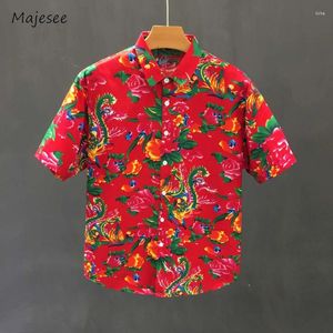 Casual shirts voor heren mannen zomer bloemen chique Chinese stijl dagelijks ademende jeugdige temperament modieuze schooljongens afslag kraag gezellig